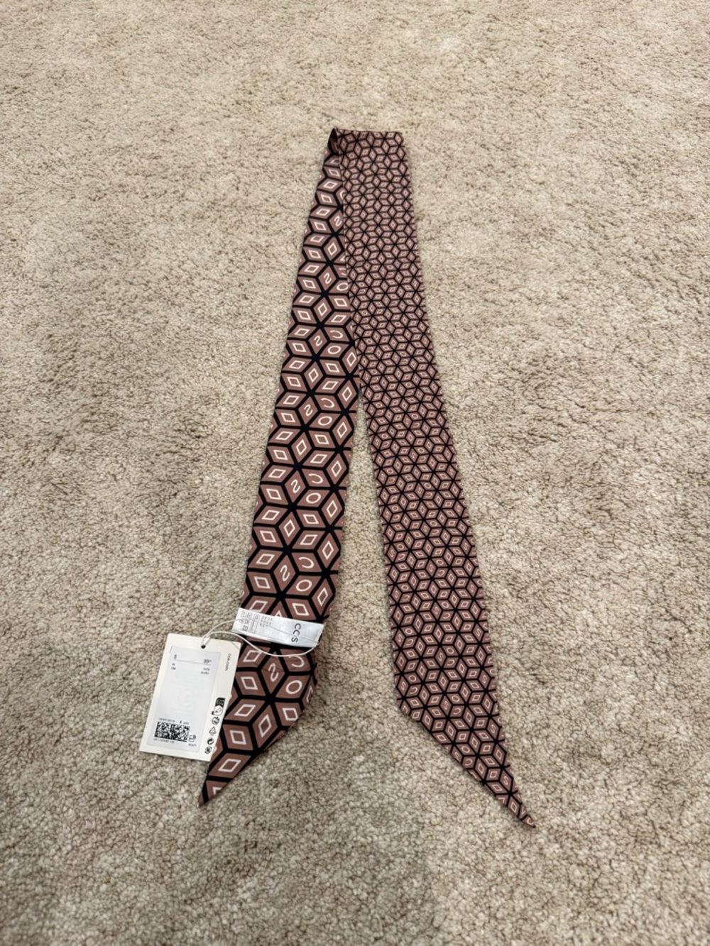 COS Geometric Silk Scarf in Brown & Pink
